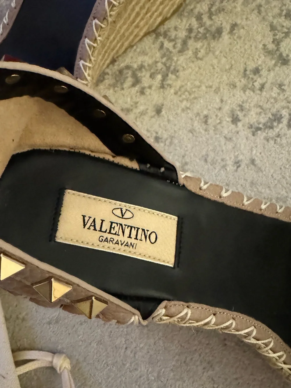 🆕 Valentino Garavani Double Rockstud Grainy Calfskin Sandal 105 MM Espadrilles